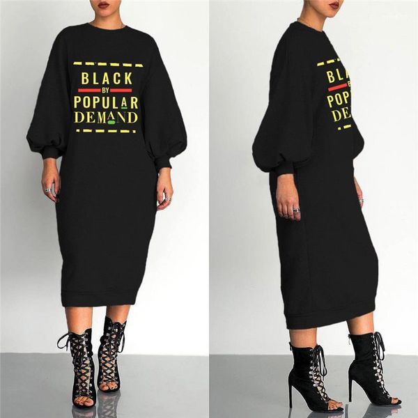 

letters long loose sleeved dresses autumn women casual dress black popular, Black;gray