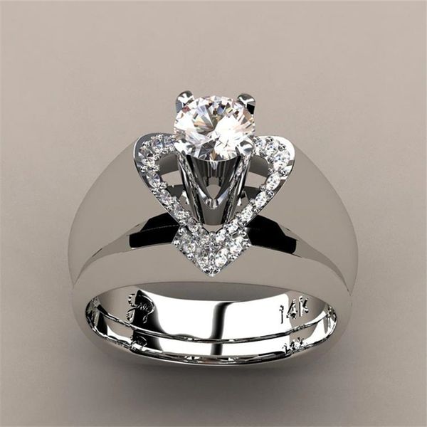 

fashion 925 sterling silver diamond ring bridal engagement wedding jewelry set for women heart shaped ring size 5 -12