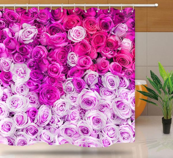 

shower curtains modern color 3d beautiful red rose peach blossom flower curtain fabric waterproof polyester bath with hooks