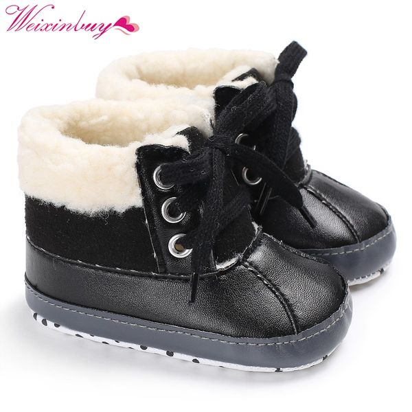 

baby boys winter boots newborn first walkers keep warm pu leather fleece snowfield lace-up shoes sneakers