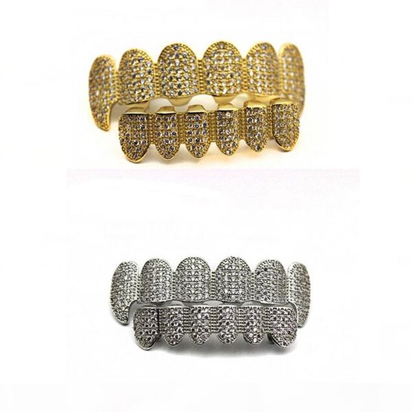 

new custom fit gold plated full high grade exclusive luxury cubic zircon & bottom gold grillz set vampire classic teeth for women men, Black