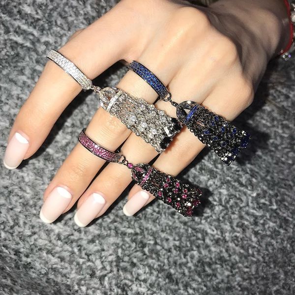 

925 fashion-серебряные кольца sterling с белый красный зеленый синий кисточкой простые полный циркон кольца с красочными кисточкой роскошь м, Silver