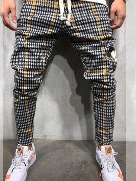 

2020 new casual plaid ankle-length pants men trousers hip hop jogger pants men sweatpants japanese streetwear men pants asian size s-3xl, Black