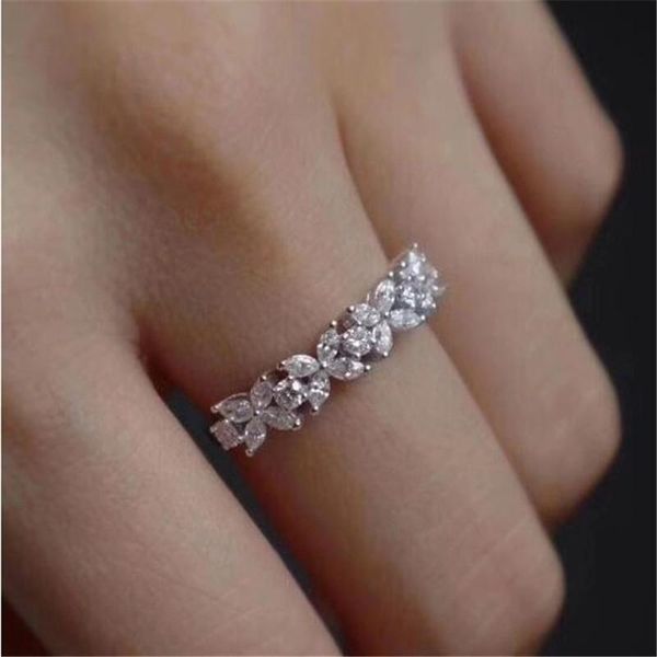

us size 6-10 handmade luxury jewelry 925 sterling silver marquise cut white z gemstones women wedding flower band ring for lovers, Slivery;golden
