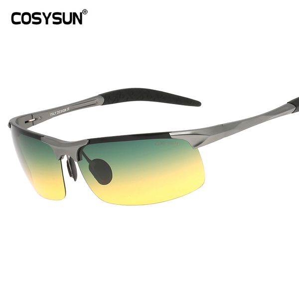 

cosysun day & night vision hd driving polarized sunglasses men's driving glasses anti-glare aluminum alloy glasses 817, White;black