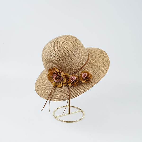 

2020 floral new summer girl women wide brim beach sun hat elegant flower breathable straw sun hat upf protection, Blue;gray