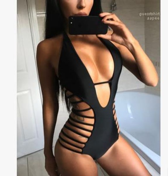 

black bikinis women summer beach clothes one piece bikini bandage hollow out playsuits sexy, White;black