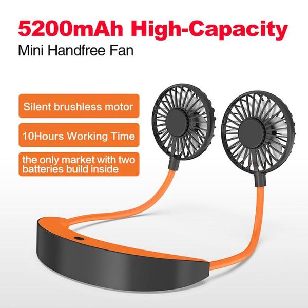 

2020 plzdf hands-neck band hanging usb rechargeable dual fan mini air cooler summer portable 5200ma