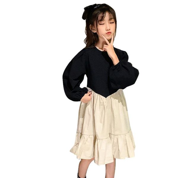 

dress girl patchwork party girl dress puff sleeve children autumn winter costume 6 8 10 12 14, Red;yellow