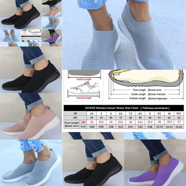 

upuper light sneakers breathable mesh vulcanized outdoor flat slip-on sock shoes women for walking plus size 35-43 1jo0f, Black