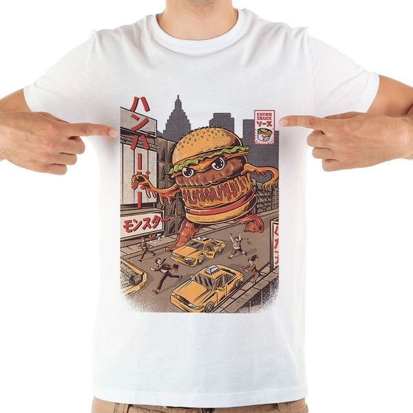 

japan anime hamburger kaiju burgerzilla funny t shirt homme jollypeach brand new white casual short sleeve t shirt men