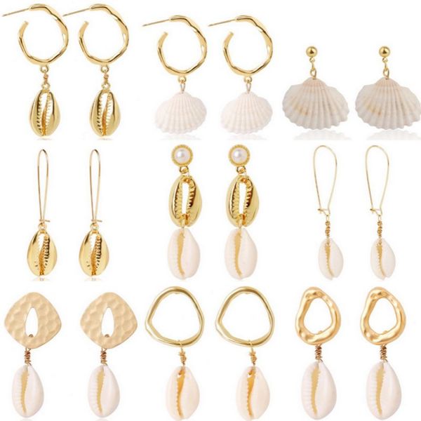 

fashion designer earrings women personality gold shell starfish big circle stud earrings set beach accessories charm party wedding jewelry, Silver