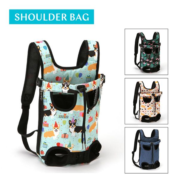 

pets carrier backpack portable drawstring ventilation canvas on chest dog bags double shoulder outdoor head out puppy products
