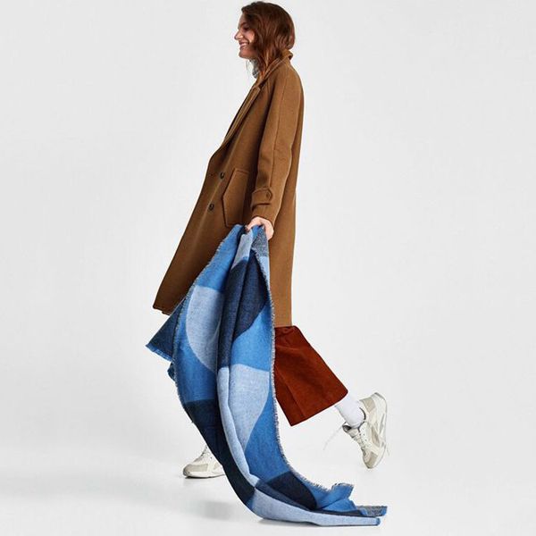 

2020 geometric pattern imitated cashmere scarves women winter thick neck warmer acrylic blanket scarf shawl wrap brand scarf, Blue;gray
