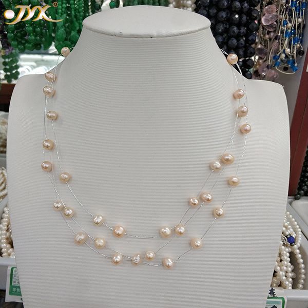 

jyx 11.11 new women babysbreath pearl necklace 6.5-7mm natural pink oval round freshwater pearls necklace simple style for women, Silver