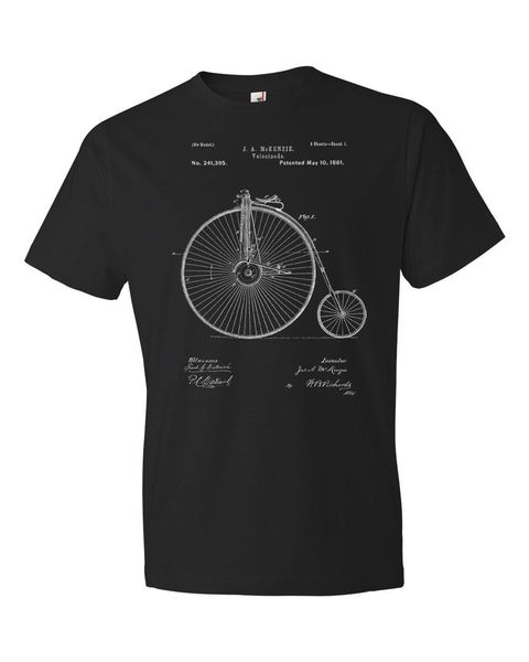 

2019 summer tee shirt big wheel bicycle velocipede t-shirt patent art gift bicycle shirt cyclings gift custom t-shirt