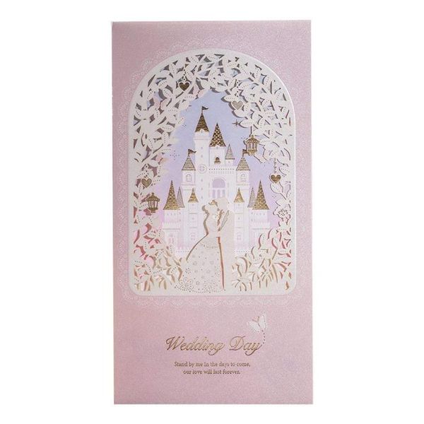 

wishmade 1pcs blush laser cut wedding invitations with bride and groom in castle gold foil pearlescent invites with envelopes