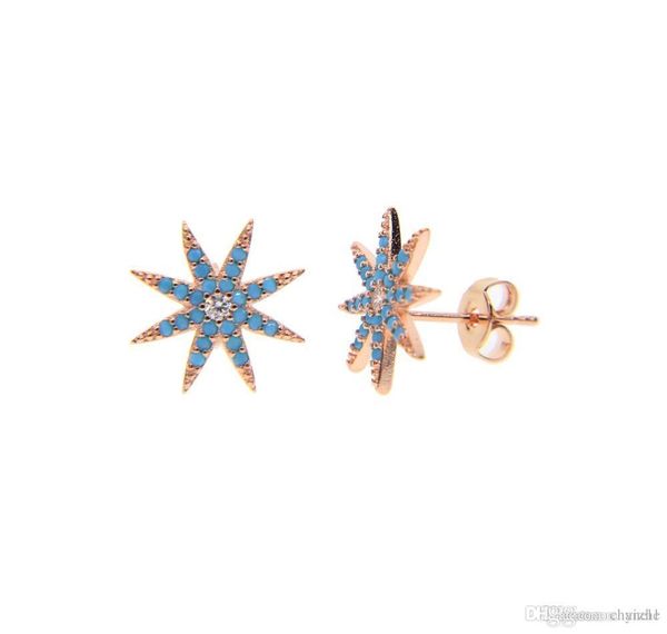 

2017 new arrive fashion jewelry mciro pave turquoise star north star studs rose gold silver stud9, Golden;silver