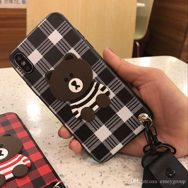 

embroidered case for iphone 11 pro xs amx xr 6 6s 7 8 plus lovely couple bears back covers tpu + pc skins fundas capa coque with lanyard