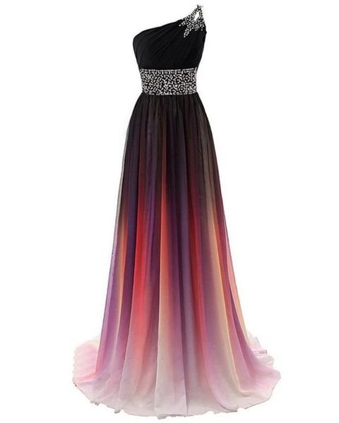 

angelsbridep one shoulder chiffon prom dresses long elegant beaded sequin lace-up evening gown vestido de festa, White;black
