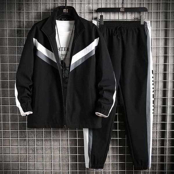 

mens tracksuit autumn fashion men outdoor active two piece suits casual men panelled sport suit asian size -4xl, Gray