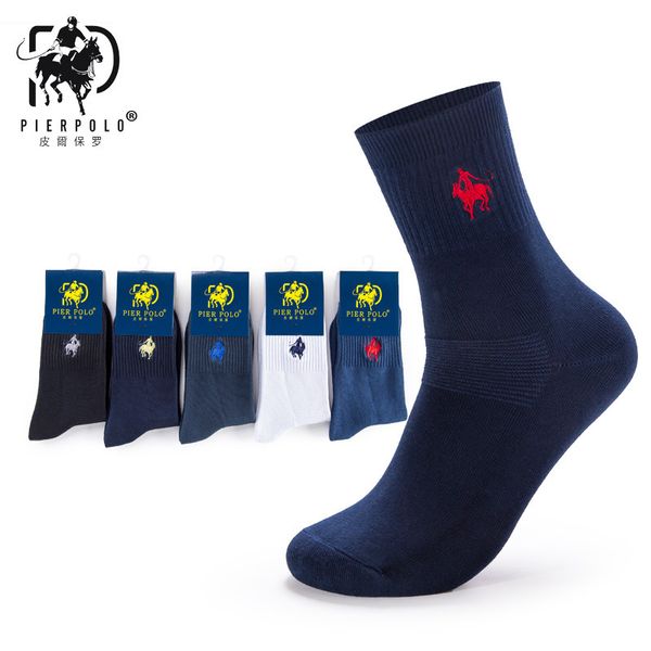 

pier polo 5pairs/lot brand dress meia cotton business embroidery winter crew socks men 200924, Black