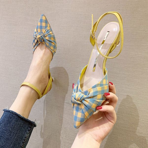 

sandals spring summer women style high heels pointed toe shallow mouth buckle strap korean fashion shoes, Black