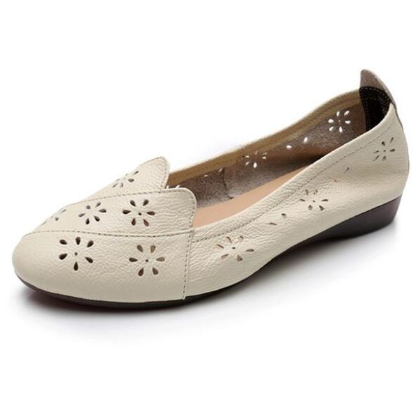 

spring summer sale 2020 new genuine leather hollow shallow flat shoes soft comfort concise fashion casual shoes women, Black
