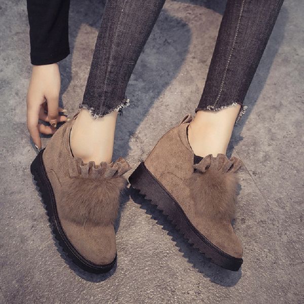 

slope heel bootie platform mao mao shoes women joker plus cashmere bean shoes winter new inner heightening cotton, Black