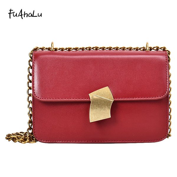

shoulder bags fuahalu high-grade leather japanese and korean style crossbody bag chain lock solid messenger for women mini flap
