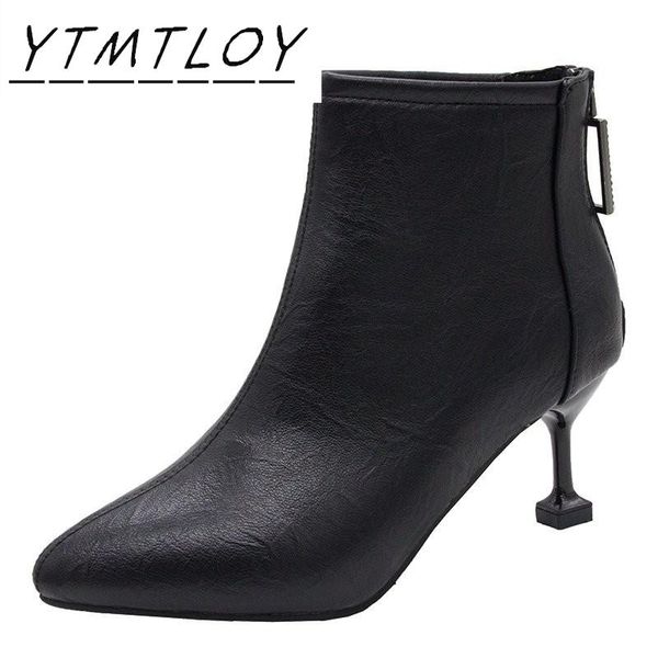 

dress shoes 2021 black fashion ladies high heel short boots young 8.5cm leather women's