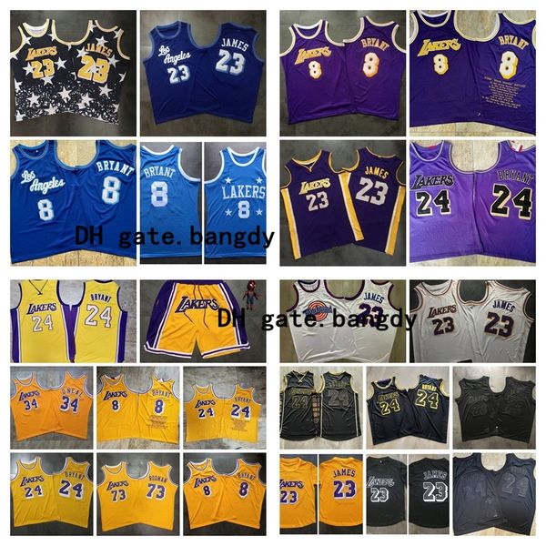 

mitchell&ness los angeles lakers throwback 24 8 bryant lebron 23 james shaquille o'neal basketball jerseys, Black;red