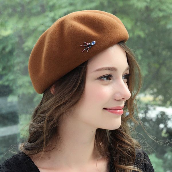 

berets h7783 women wool beret hat autumn winter fashion cap female korean elegant simple warm shopping party hats, Blue;gray
