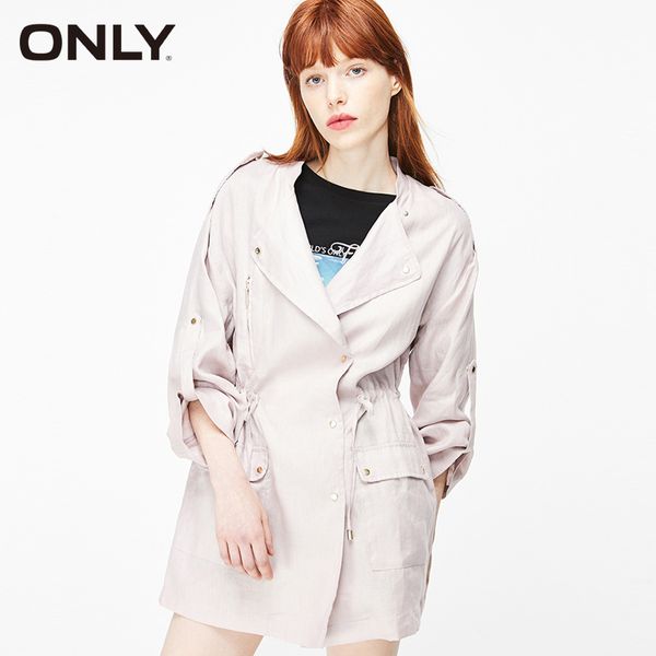 

women's trench coats only spring loose fit linen coat |119136517, Tan;black