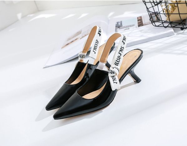 

knockout2020 heels butterfly knot belt slingbacks 5.5cm high women dress summer fashion ladies shoes, Black