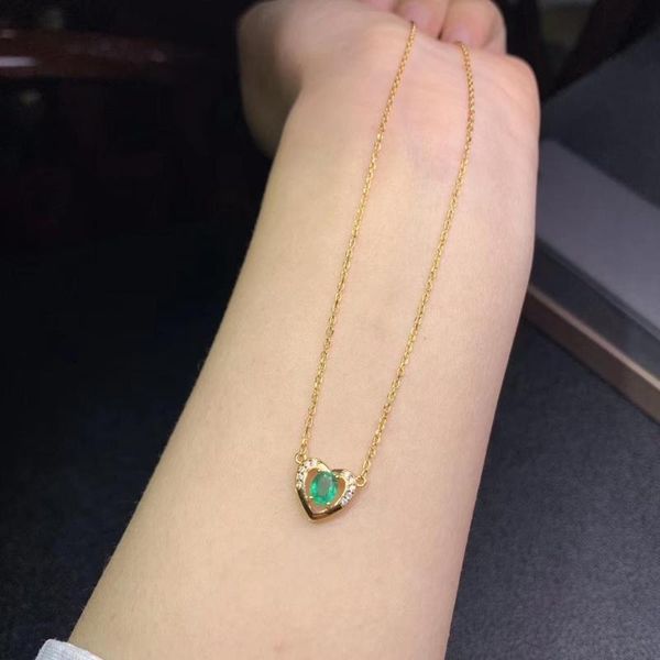 

exquisite heart necklace natural green emerald gem pendant of necklace real 925 silver birthday anniversary gift love ornament
