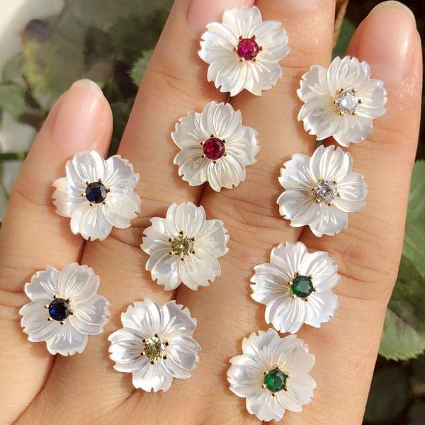 

natural freshwater shell pearl small flower stud earrings round colorful crystal cubic zirconia stone women gold earings jewelry, Golden;silver