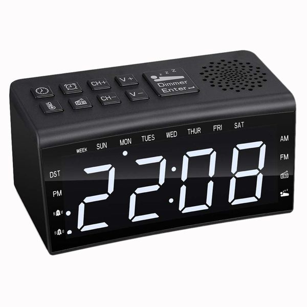

radio alarm clock, fm am radio with 2 alarm clock and big sn adjustable light number night vision clock thermometer european