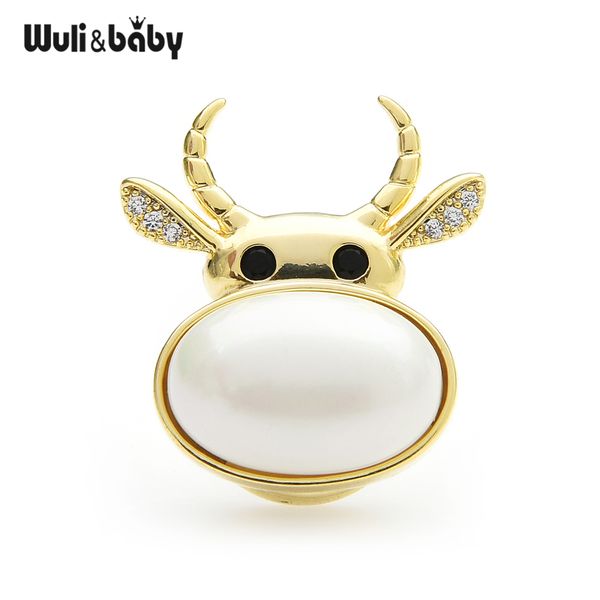 

wuli&baby magnet cattle brooches women men pearl bull collar pins new year gifts, Gray