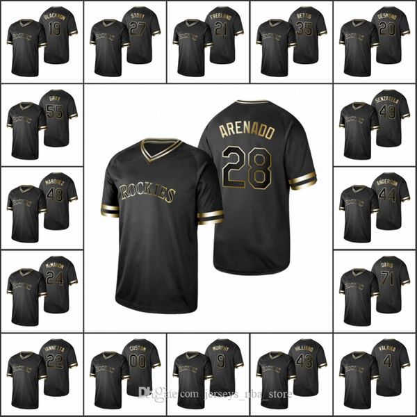

colorado rockies men #28 nolan arenado 19 charlie blackmon 27 trevor story women youth black golden custom jersey, Blue;black
