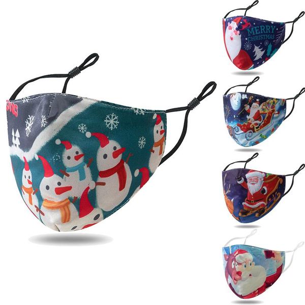 

christmas fashion face mask dust-proof breathable santa claus elk printing cotton mask adjustable reusable xmas face masks us stock