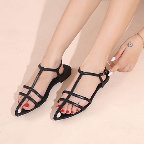 

fashion womens sandals flats open toe sandals for women buckles strap beach women shoes casual open toe slip on shoes, Black