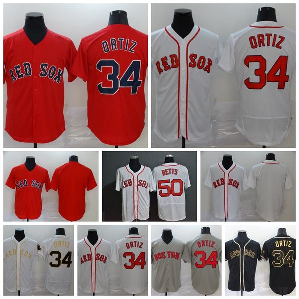 

2020 men baseball 34 david ortiz jersey home team red white grey black flexbase cool base all stitched team color good quality, Blue;black