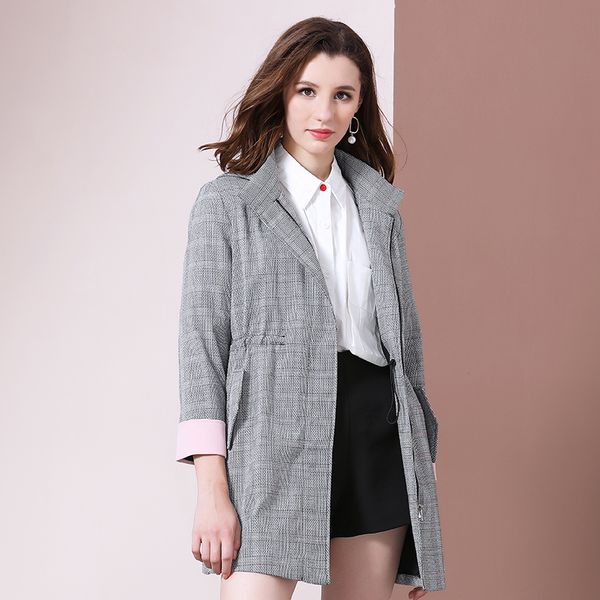 

women's trench coats cinessd spring coat women woman clothes 2021 autumn fashion hat drawstring lattice mid-long office outwear, Tan;black