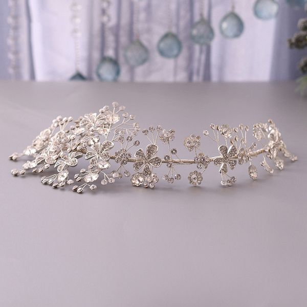 

hair clips & barrettes floralbride handmade alloy clear crystal rhinestones pearls flower leaf wedding headband bridal accessories women jew, Golden;silver