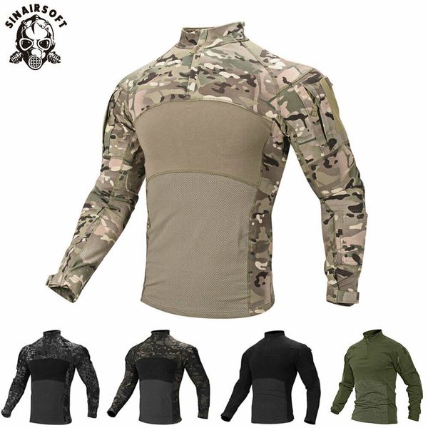 

mens camouflage tactical t shirt zip pocket long sleeve cotton breathable g3 combat frog shirt men training shirts t-shirt, Black;green