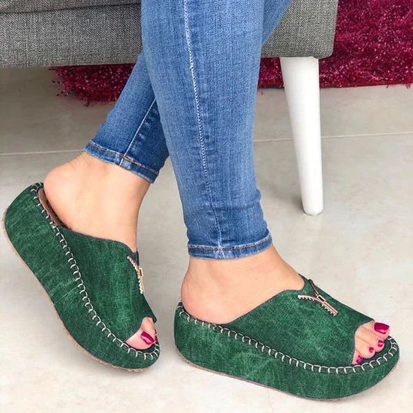 

2020 female slippers summer fashion wear room with all-match muffin bottom slope thick soled sandals tide shoes woman, Black