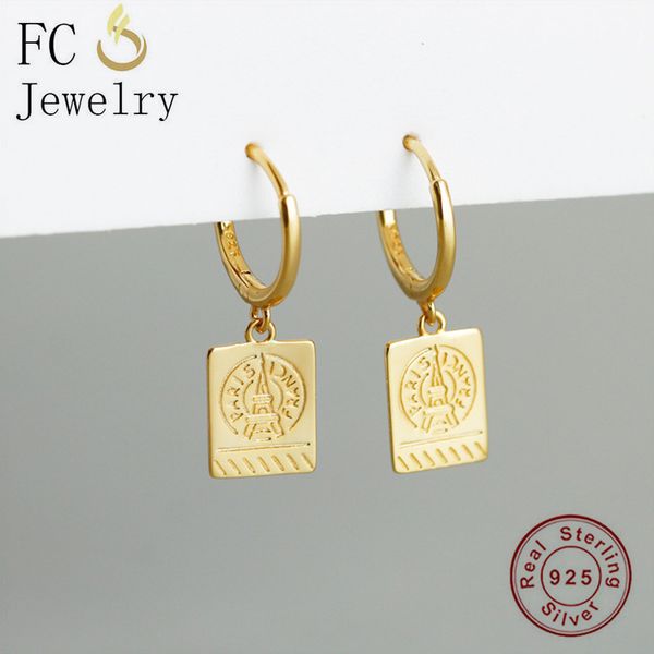 

fc ювелирные изделия 925 серебро золото цвет франция площадь эйфелева башня серьги обруча пирсинг boucke doreille для женщин pendientes 2020, Golden;silver