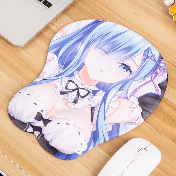 

mgf cartoon rem 3d breast mouse pad re zero silicone wrist rest japan anime attractive girl mouse mat
