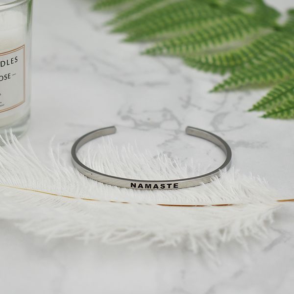 

namaste" positive inspirational quote hand stamped bangle for girls gift, Black